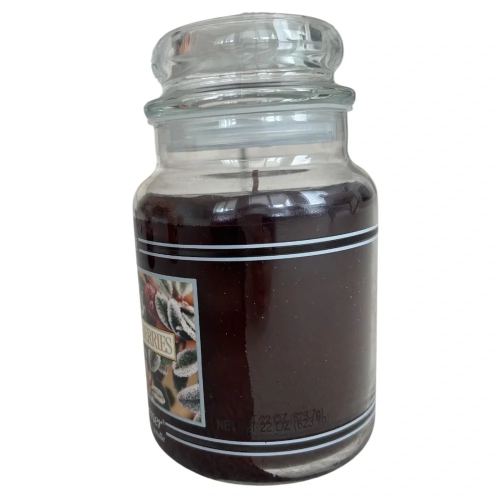 Yankee Candle Jar Christmas Berries Vintage Black Band Burgundy Deep Red 22 Oz